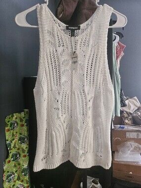 Express White Open-Knit Crochet Tank Top